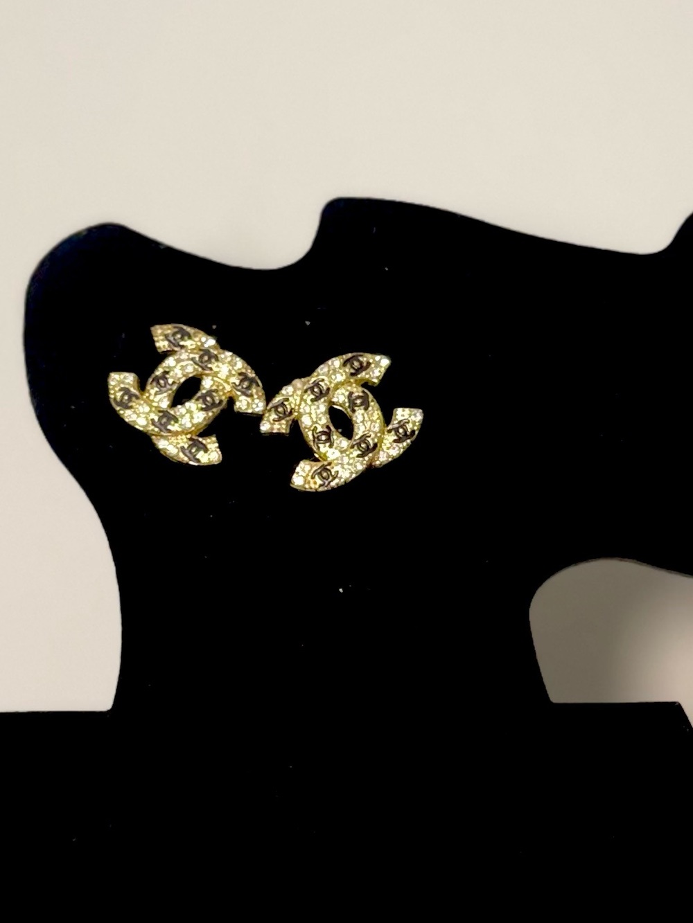 Gold Crystal Double-C Logo Stud Earrings